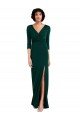 Outlet Floor Length 3/4 Sleeves V-Back Draped Wrap Formal Maxi Spandex Bridesmaid Dress / Prom Dress