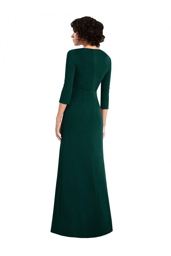 Outlet Floor Length 3/4 Sleeves V-Back Draped Wrap Formal Maxi Spandex Bridesmaid Dress / Prom Dress