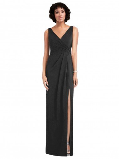 Outlet Draped Wrap Formal Maxi Spandex Bridesmaid Dress / Prom Dress with Front Slit