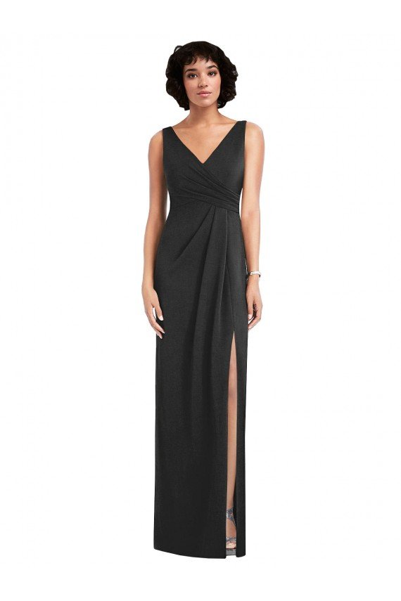 Outlet Draped Wrap Formal Maxi Spandex Bridesmaid Dress / Prom Dress with Front Slit