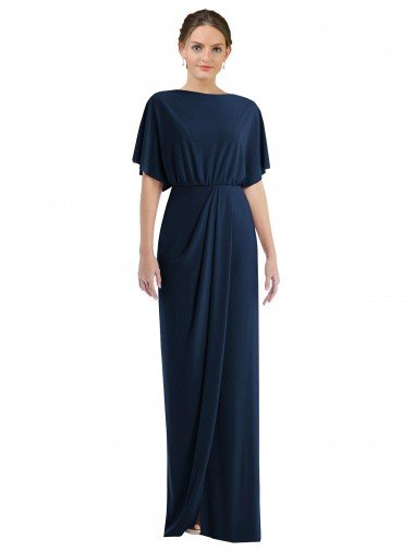 Outlet Open Back Short Sleeves Draped Tulip Skirt Maxi Spandex Bridesmaid Dress / Prom Dress