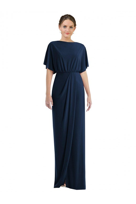 Outlet Open Back Short Sleeves Draped Tulip Skirt Maxi Spandex Bridesmaid Dress / Prom Dress