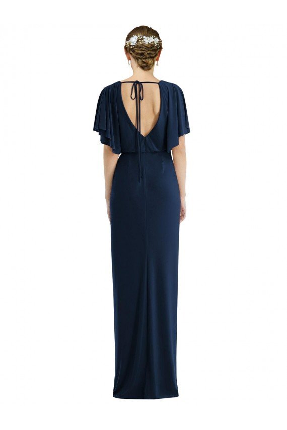 Outlet Open Back Short Sleeves Draped Tulip Skirt Maxi Spandex Bridesmaid Dress / Prom Dress