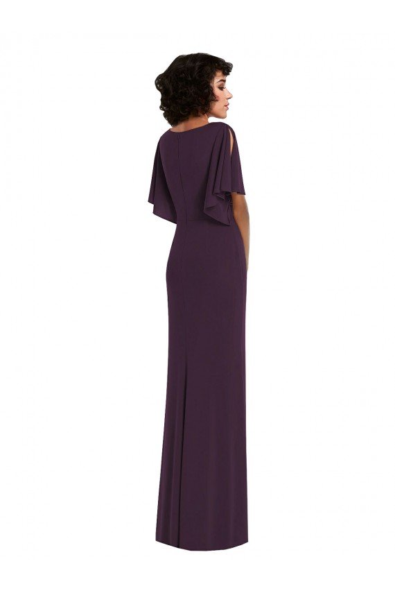 Outlet Faux Wrap Split Sleeves Formal Maxi Spandex Bridesmaid Dress / Prom Dress with Cascade Skirt