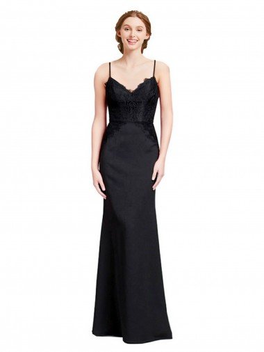 Outlet Long Chiffon Bridesmaid Dress / Prom Dress with Lace Bodice and Curved V-Neckline
