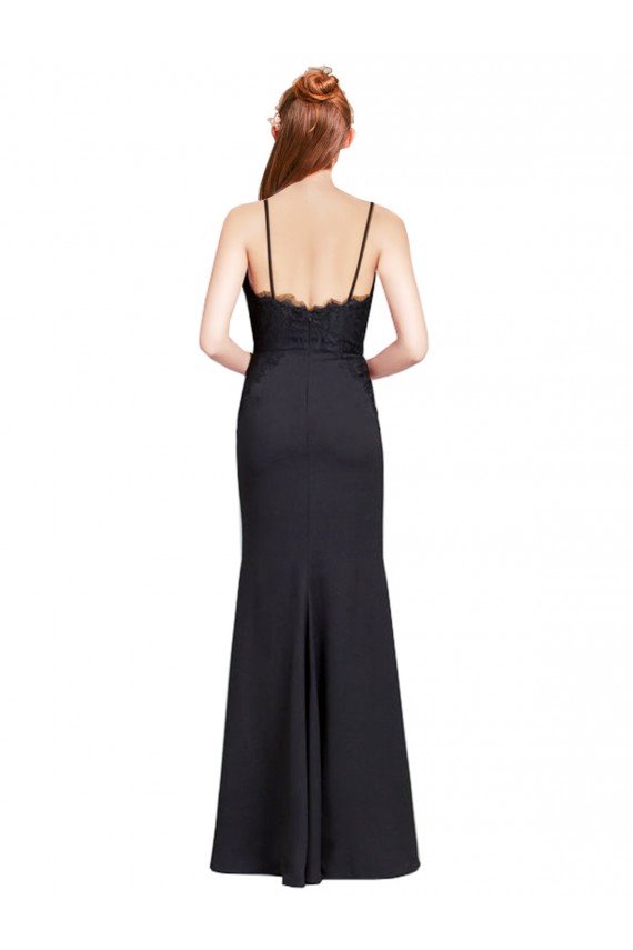 Outlet Long Chiffon Bridesmaid Dress / Prom Dress with Lace Bodice and Curved V-Neckline