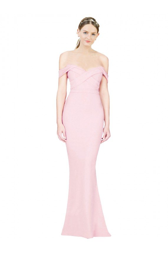 Outlet Full Length Off the Shoulder Bridesmaid Dress / Prom Dress with Twist Front