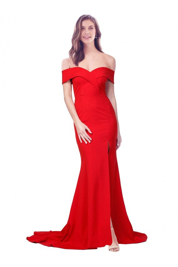 Outlet Criss Cross Full Length Long Formal Crepe Bridesmaid Dress / Prom Dress with Side Split