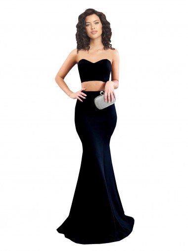 Outlet Two Piece High Neck Formal Crepe Bridesmaid Dress / Prom Dress