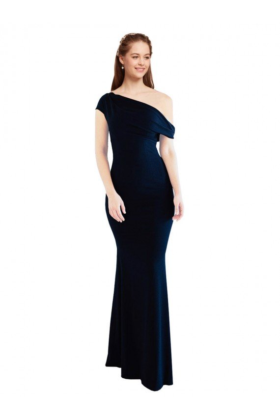 Outlet Draped Off the Shoulder Fitted Formal Crepe Bridesmaid Dress / Prom Dress