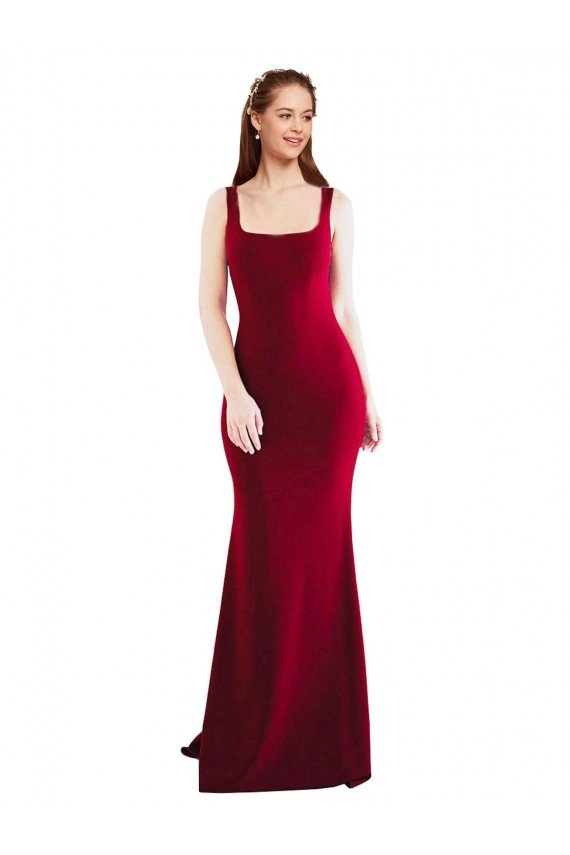 Outlet Square Neckline and Backline Fitted Formal Crepe Bridesmaid Dress / Prom Dress