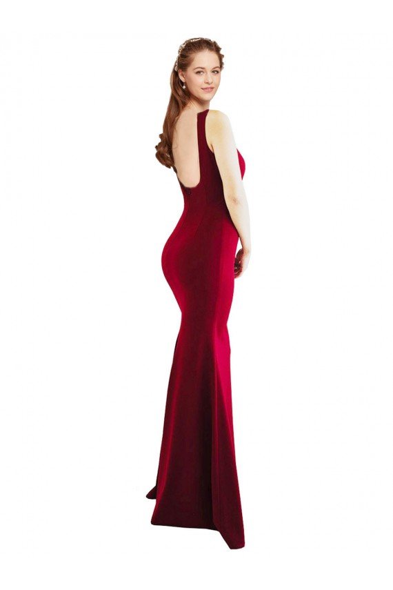 Outlet Square Neckline and Backline Fitted Formal Crepe Bridesmaid Dress / Prom Dress