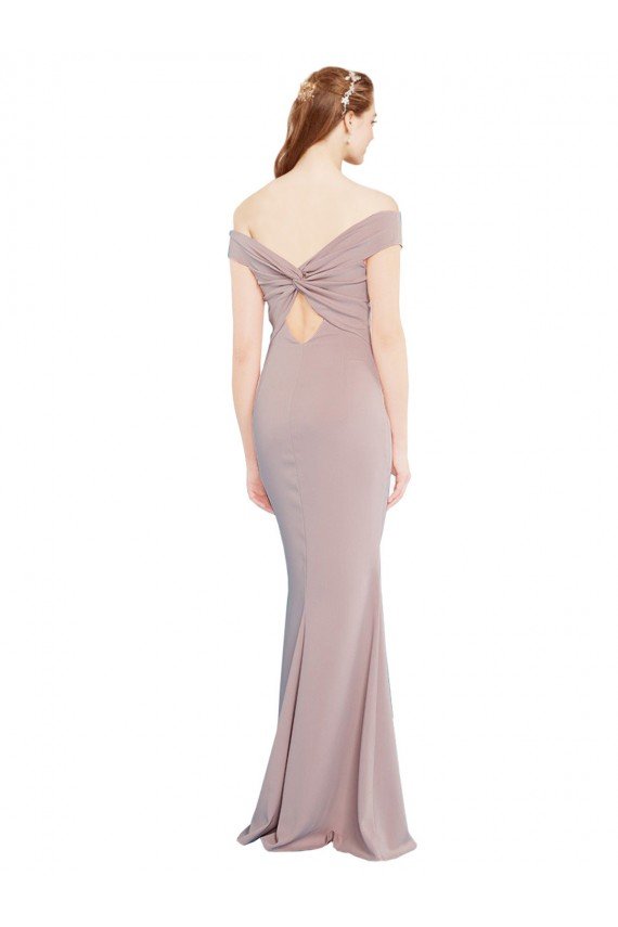 Outlet Knotted Off the Shoulder Formal Crepe Bridesmaid Dress / Prom Dress with Cut-Out Back