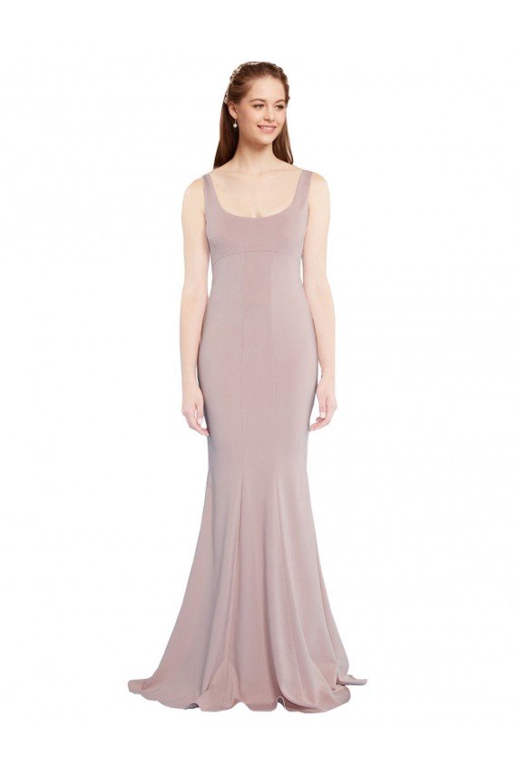 Outlet Sleeveless Scoop Neck Fully Lined Formal Crepe Bridesmaid Dress / Prom Dress