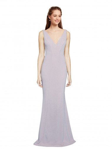 Outlet Cut-Out Back V-Neckline Mermaid Formal Crepe Bridesmaid Dress / Prom Dress Keyhole Back