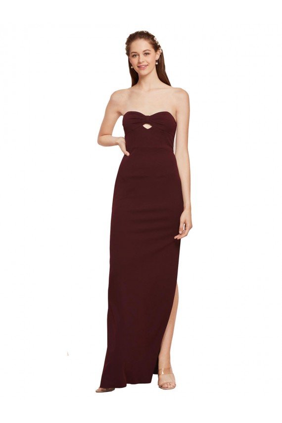 Outlet Twisted Strapless Keyhole Long Formal Crepe Bridesmaid Dress / Prom Dress with Slit