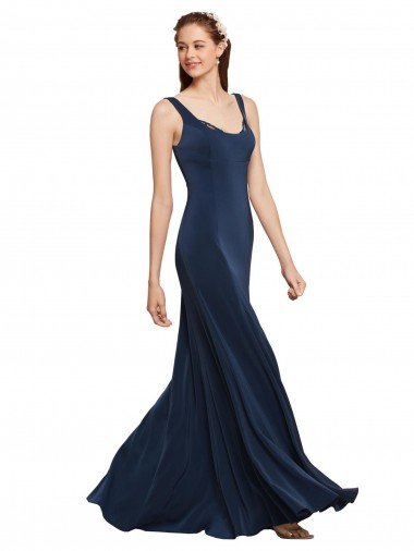 Outlet Fit and Flare Long Formal Crepe Bridesmaid Dress / Prom Dress with Round Neck