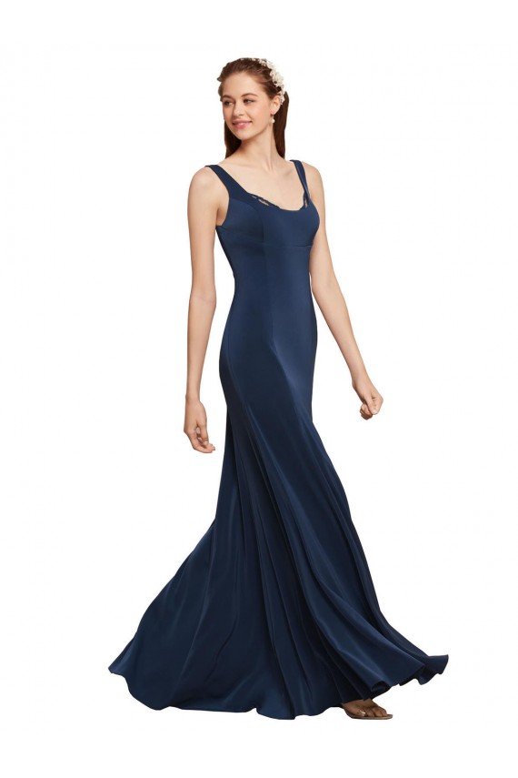Outlet Fit and Flare Long Formal Crepe Bridesmaid Dress / Prom Dress with Round Neck
