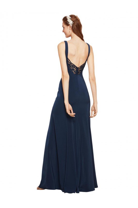 Outlet Fit and Flare Long Formal Crepe Bridesmaid Dress / Prom Dress with Round Neck