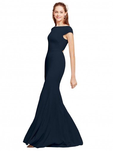 Outlet Fit and Flare Long Formal Crepe Bridesmaid Dress / Prom Dress with Tie Open Back