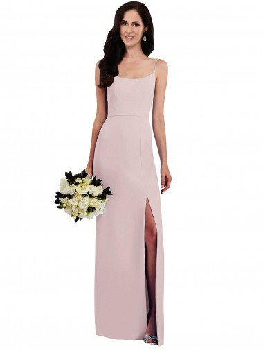 Outlet Spaghetti Strap V Back Formal Crepe Bridesmaid Dress / Prom Dress with Front Slit
