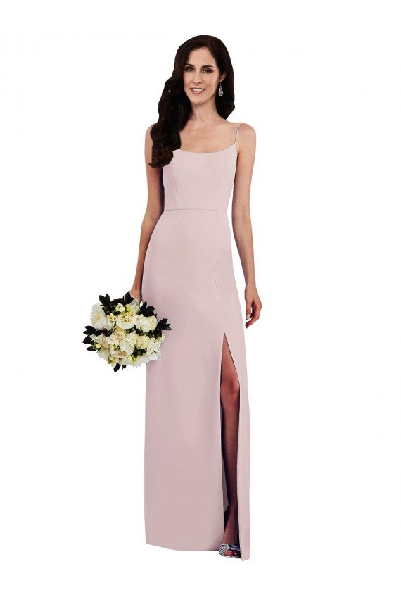 Outlet Spaghetti Strap V Back Formal Crepe Bridesmaid Dress / Prom Dress with Front Slit