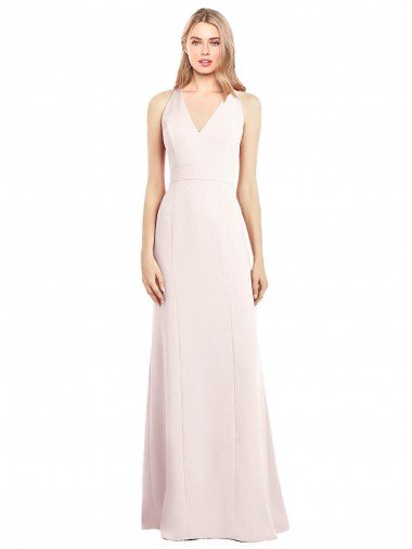 Outlet V-Neck Keyhole Back Crepe Trumpet Bridesmaid Dress / Prom Dress