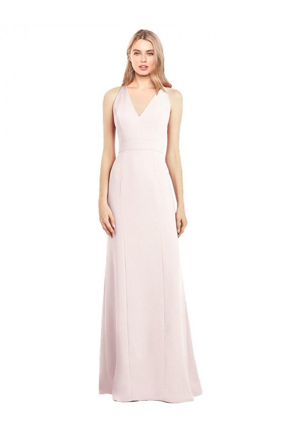 Outlet V-Neck Keyhole Back Crepe Trumpet Bridesmaid Dress / Prom Dress