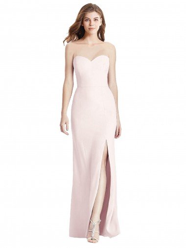Outlet Strapless Crepe Trumpet Bridesmaid Dress / Prom Dress with Front Slit