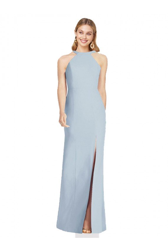 Outlet High Neck Backless Formal Crepe Trumpet Bridesmaid Dress