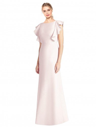 Outlet Ruffle Cap Sleeves Open Back Trumpet Bridesmaid Dress / Prom Dress