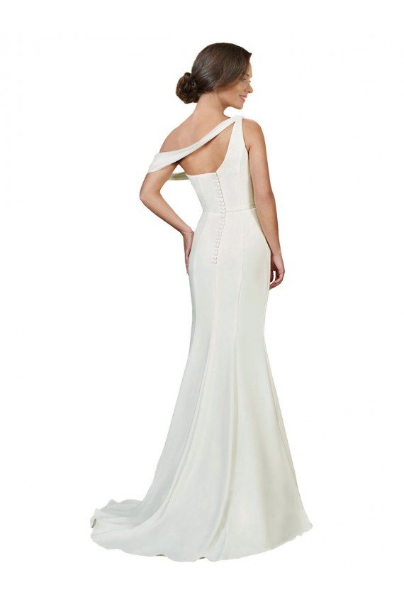 Outlet One Shoulder Formal Crepe Bridesmaid Dress / Prom Dress with Draped Off the Shoulder Strap
