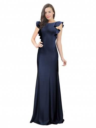 Outlet Sleeveless Crepe Bridesmaid Dress / Prom Dress with Cascading Ruffle and Keyhole Back
