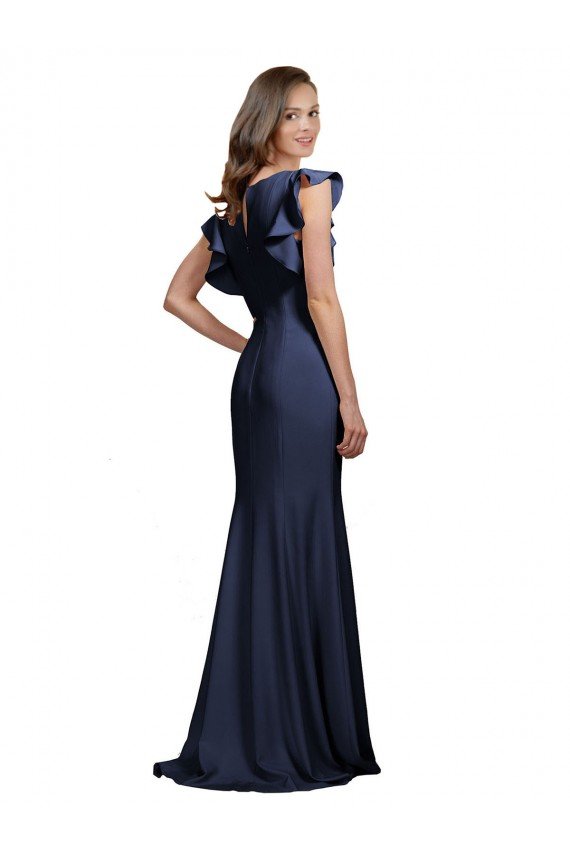 Outlet Sleeveless Crepe Bridesmaid Dress / Prom Dress with Cascading Ruffle and Keyhole Back
