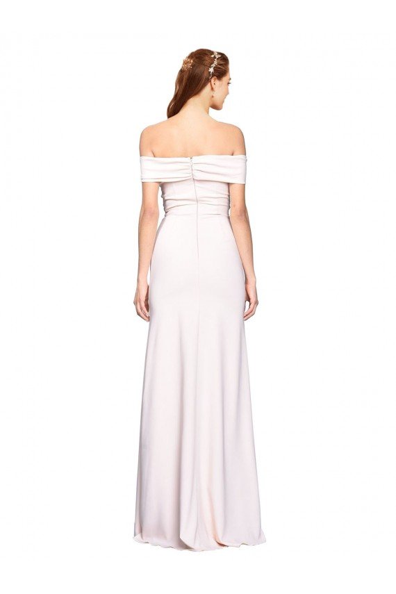 Outlet Criss Cross Off the Shoulder Formal Crepe Bridesmaid Dress / Prom Dress with Side Slit