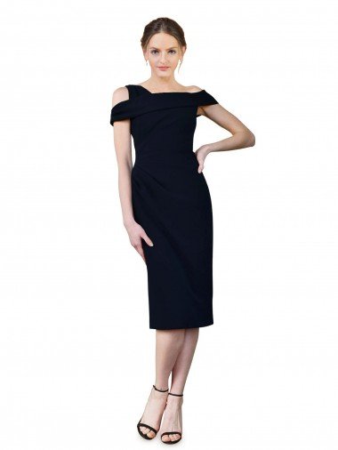 Outlet Draped Cross Shoulder Stretch Formal Crepe Cocktail Dress / Homecoming Dress