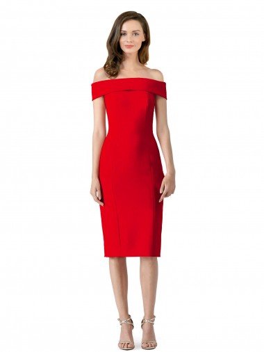 Outlet Off the Shoulder Square Neck Cocktail Length Bridesmaid Dress / Prom Homecoming Dress