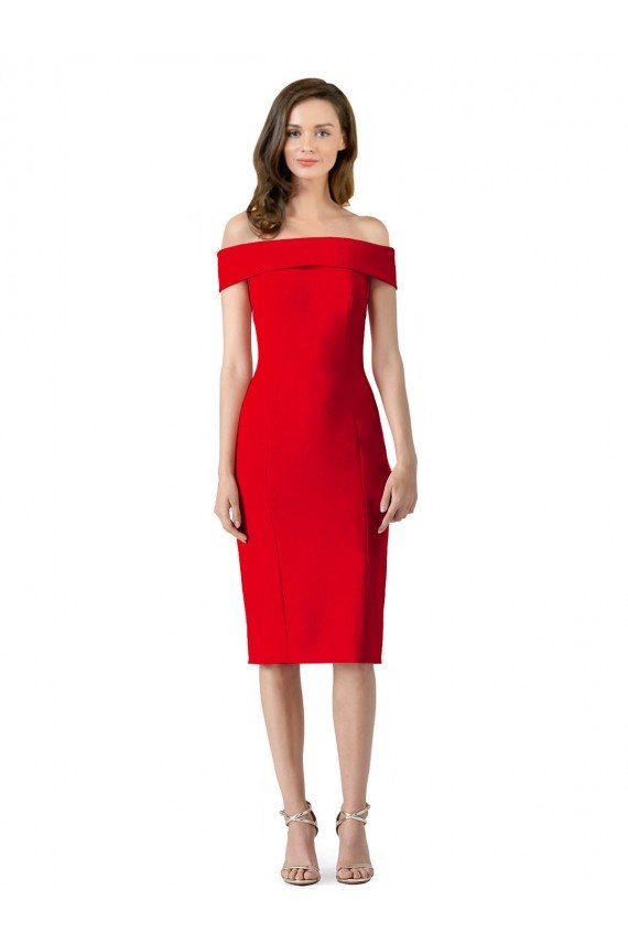 Outlet Off the Shoulder Square Neck Cocktail Length Bridesmaid Dress / Prom Homecoming Dress