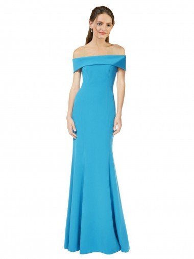 Outlet Off the Shoulder Formal Crepe Bridesmaid Dress / Prom Dress with Fitted Silhouette