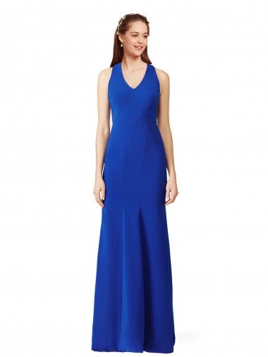 Outlet Halter V-Neck Long A-Line Formal Crepe Bridesmaid Dress / Prom Dress