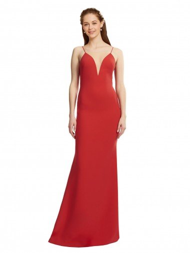 Outlet Mermaid Plunging V-Neck Formal Crepe Bridesmaid Dress / Prom Dress with Wide Open Back