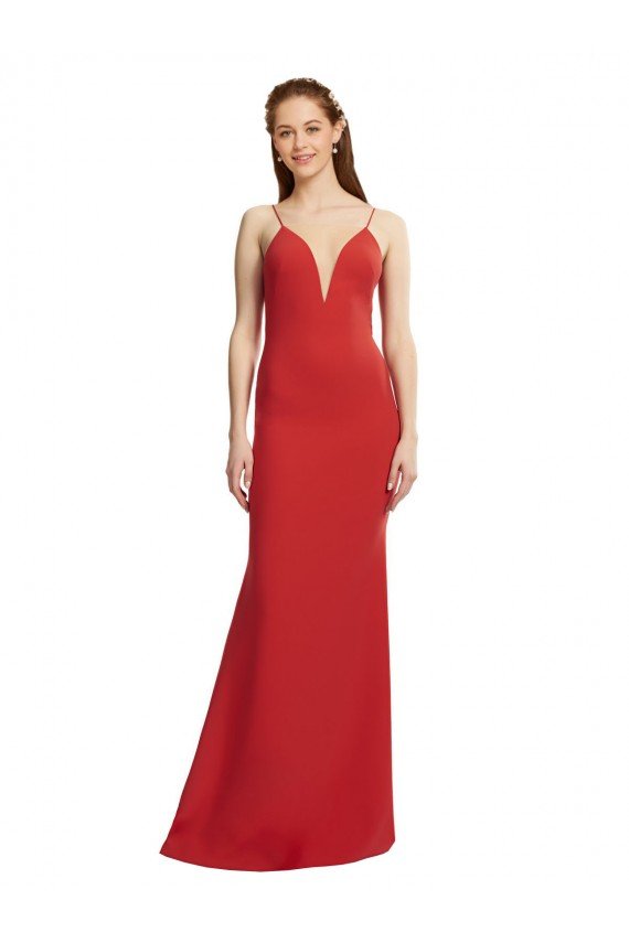 Outlet Mermaid Plunging V-Neck Formal Crepe Bridesmaid Dress / Prom Dress with Wide Open Back