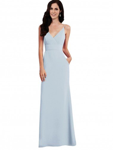 Outlet V Back Spaghetti Strap Maxi Bridesmaid Dress / Prom Dress with Pockets