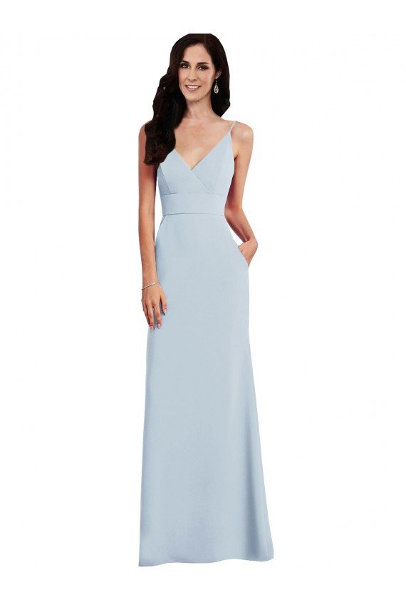 Outlet V Back Spaghetti Strap Maxi Bridesmaid Dress / Prom Dress with Pockets