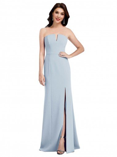 Outlet Strapless Notch Crepe Bridesmaid Dress / Prom Dress with Front Slit