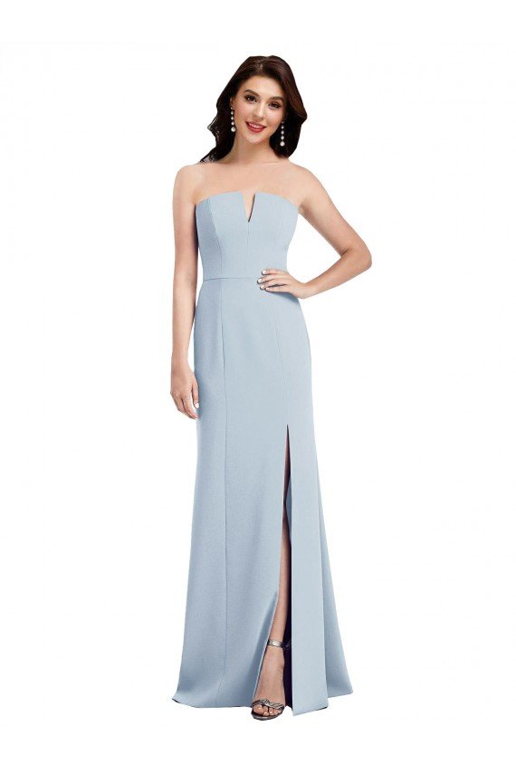 Outlet Strapless Notch Crepe Bridesmaid Dress / Prom Dress with Front Slit