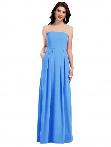 Outlet Strapless Pleated Skirt Crepe Bridesmaid Dress / Prom Dress with Pockets