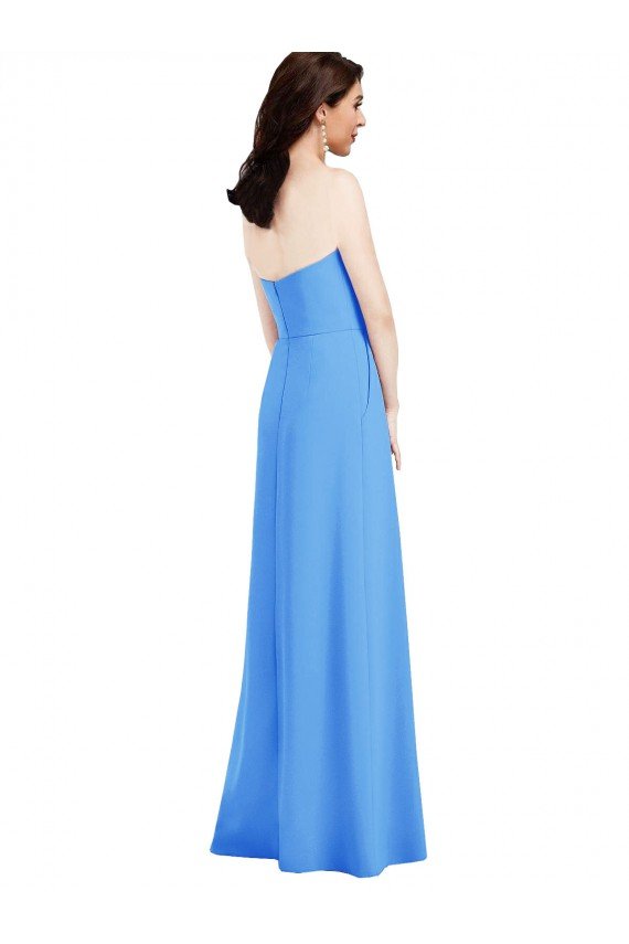 Outlet Strapless Pleated Skirt Crepe Bridesmaid Dress / Prom Dress with Pockets
