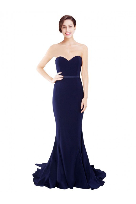Outlet Strapless Sweetheart Neckline Crepe Bridesmaid Dress / Prom Dress with Satin Waistband
