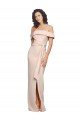 Outlet Off the Shoulder Long Formal Crepe Bridesmaid Dress / Prom Dress with Waist Tie and Slit